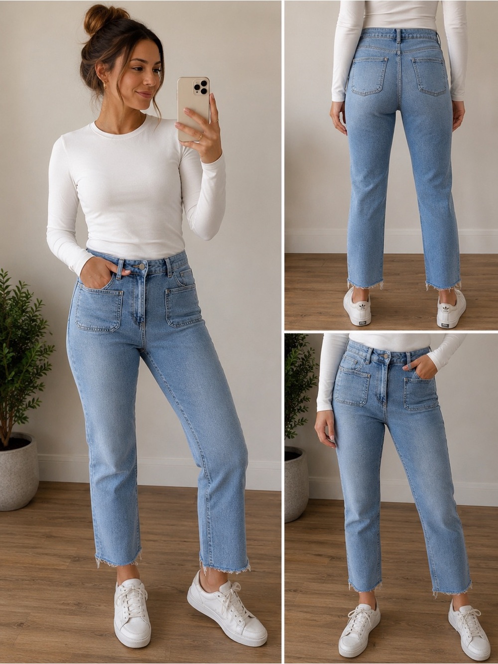 Zara Light Blue Cropped Straight-Leg Jeans